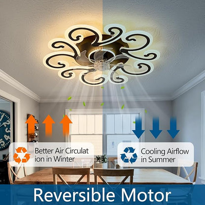 29" White Flower Modern Ceiling Fan with Lights Remote Control, Low Profile Ceiling Fan with Light for Kitchen Bedroom Living Room
