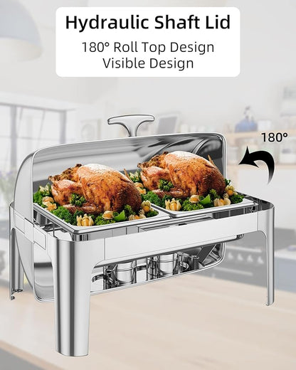Takywep 9QT Rectangular Roll Top Chafing Dish Buffet Set,Catering Food Warmer with 1 Full Size & 2 Half-Size Pans for Parties Catering