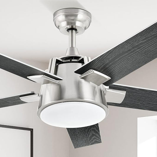 YITAHOME Ceiling Fan with Light and Wall Switch Remote, 52 Inch Modern Black Fan, Quiet Reversible Motor, Dimmable LED 3-Color, Memory Function for Bedroom Living Room