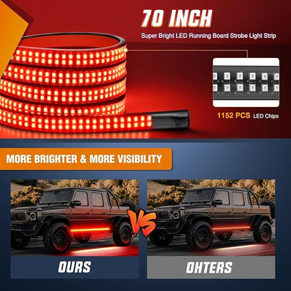 Nilight 2PCS 70 Inch Emergency Strobe Light Strip 1125 LED Running Board Lights Red Flexible Side Flashing Warning Caution Safety Waterproof for Truck Construction Vehicles Pickup