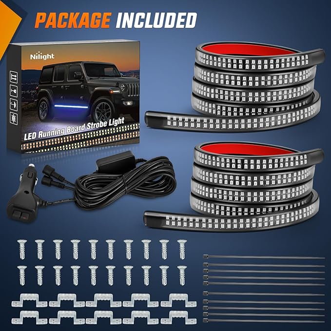 Nilight 2PCS 70 Inch Emergency Strobe Light Strip 1125 LED Running Board Lights Blue Flexible Side Flashing Warning Caution Safety Waterproof for Truck Construction Vehicles Pickup