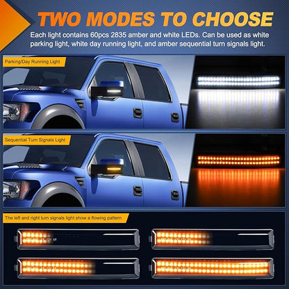 Nilight Side Mirror Marker Light Switchback Amber Turn Signals White Day Running Lights Smoked Lens Plug and Play Compatible With 2009-2014 Ford F150 2010-2014 Raptor