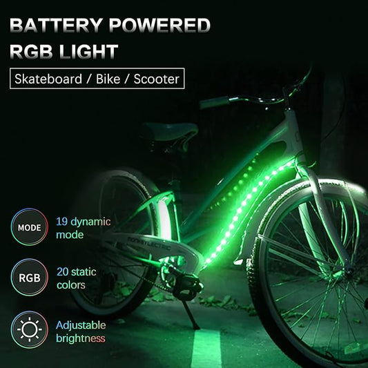 Bike Lights LED Bicycle Frame Light for Night Riding,Waterproof Strip Light Battery Powered with RGB Color, Bright Decoration Lights for Scooter,Trike,Bike Lighting Accessories