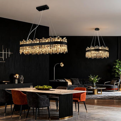 Weesalife Black Crystal Chandeliers for Dining Room, 20 Lights Modern Oval Chandelier for Lining Room, Rectangular Crystal Pendant Light Fixture for Kitchen Island Bar L36 Inch