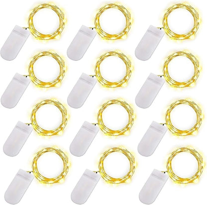 Ostwiki Warm White Fairy Lights Battery Operated, 7ft Mini Lights for Mason Jar, 12-Pack 20 Small LED String Lights for Crafts Bedroom Wedding Party Table Bottle Christmas Firefly Fairy Decoration