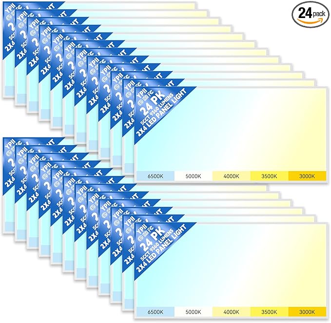 LED Flat Panel Light LED Drop Ceiling Light Fixture, 5 CCT 3000K-6500K Adjustable & 5 Wattage Selectable Recessed Back-Lit Fixture for Office, ETL Listed(24Pack 2x4)