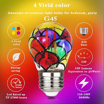 I-SHUNFA Stained Glass LED Light Bulb,6 Watts Heatless E26 G45 LED Light Bulbs for Home Party,Recreation Room,Balcony,Garden,Christmas Decoration 2 Pack
