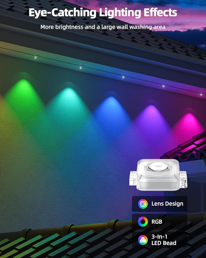 REYLAX 100FT Permanent Outdoor Lights with 60 LED Lights, RGB+IC Eaves Lights, IP67 Waterproof, Multi Scenes for Outdoor Christmas Holidays Decor, Works with APP & Remote Control, White