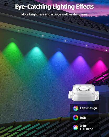 REYLAX 100FT Permanent Outdoor Lights with 60 LED Lights, RGB+IC Eaves Lights, IP67 Waterproof, Multi Scenes for Outdoor Christmas Holidays Decor, Works with APP & Remote Control, White