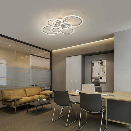 Garwarm Modern LED Ceiling Light Fixture,76W Dimmable LED Chandelier Flush Mount Ceiling Lights Remote Control,6 Ring Ceiling Lamp Fixture for Living Room Dining Room Bedroom(Chrome)