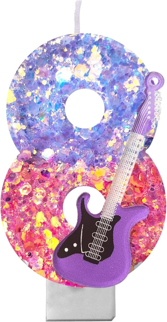 K-Pop Birthday Candle – Purple & Pink Glitter Music Theme Cake Candle with Guitar, Musical Party Decor for Girls, Teens, Kpop Fans (8)