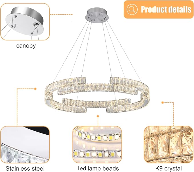 Modern32 in Crystal Ring Chandeliers for Living Room Dinning Room DIY Crystal Ring Pendant Light Dimmable 3000k-6000k