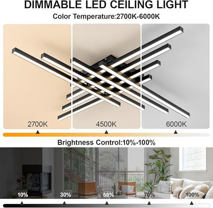JAYMP 45.7" Modern Ceiling Light with Remote, Black Sputnik Ceiling Lamp, 128W Dimmable LED Lighting Fixture for Dining Room, Living Room, Kitchen Island, 8 Lights