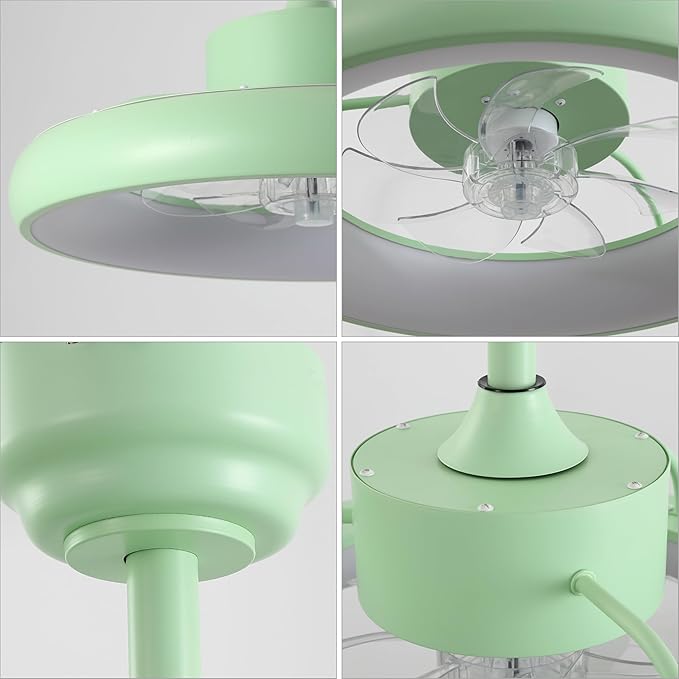 Oval AIR Loren 20" Small Smart Ceiling Fan with Light, Semi Flush Mount, Quiet 6-Speed Reversible Motor, Dimmable LED, Adjustable CCT, App & Remote Control, Scandinavian, Mint AIR8002C
