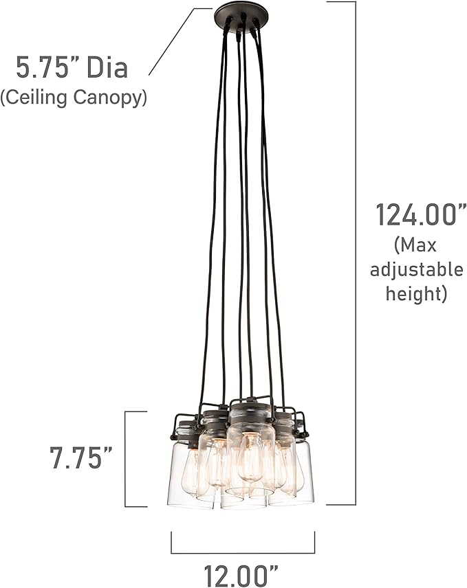 Kichler Brinley 7.75" 6 Light Pendant with Clear Glass Olde Bronze®