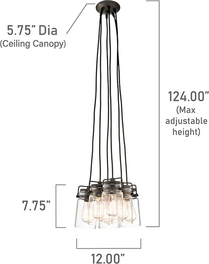Kichler Brinley 7.75" 6 Light Pendant with Clear Glass Olde Bronze®