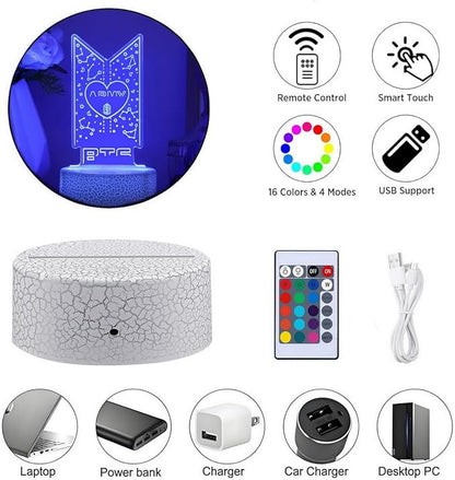 Bangtan Boys LED Night Light & 16 Colors Touch Adjustable Night Light Bedroom Decor for Army Fans Gifts