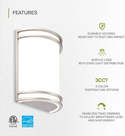 ASD LED Indoor Wall Mount Light Fixture - 10 Inch 15W Modern Interior Brushed Nickel Dimmable Wall Sconce Light - ETL 3000K 4000K 5000K Adjustable - Hallway, Bedroom LED Wall Lights, 4 Pack