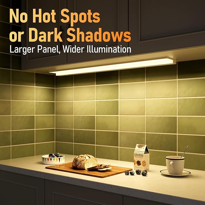 TORCHSTAR Ultra-Slim LED Under Cabinet Lighting Fits 42 Inch Cabinets, 5CCT 24W 1800LM, Hardwired & Plug-in, 120V CRI90 Linkable Dimmable Thin Under Counter Lights for Kitchen, ETL T24, Pack of 2