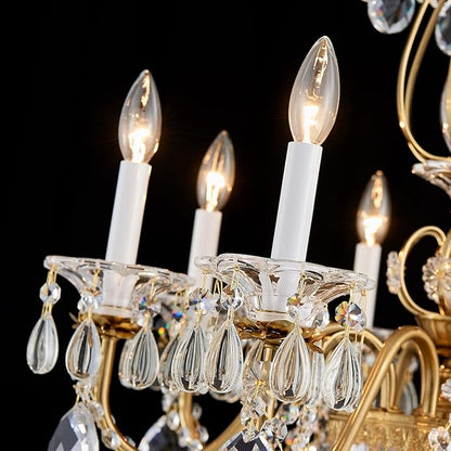 Crystal Chandelier for Dining Room, 8-Light Vintage Brass Chandelier, Pendant Ceiling Light Fixture for Living Room Hallway Entryway Foyer Staircase 30.3" H x 26.8" D