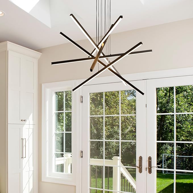 JAYMP Modern LED Chandeliers Dimmable Pendant Light Fixture for Living Room Dining Room Foyer DIY Shape Sputnik Floating Sculptural Art Hanging Lamp (Black, 6-Lights)