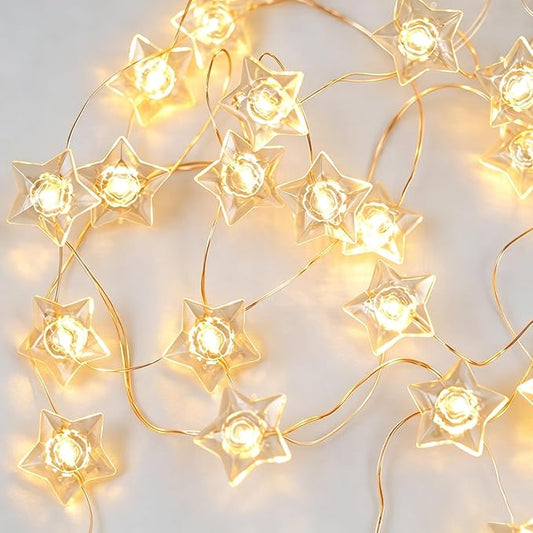 BOHON Star Fairy Lights Battery Operated, 13 FT 40 LED String Lights for Bedroom, Warm White Star Garland Twinkle Lights for Indoor Dorm Classroom Curtain Cute Room Wedding Decor, with Timer