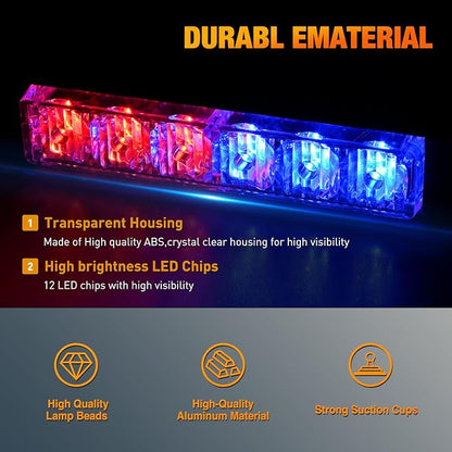 Nilight 12LED Emergency Strobe Traffic Advisor Light Bar 2 in 1 Red Blue Dash Warning Safety Flashing Lights Front/Rear Windshield Construction Lights for Trucks Cars Plow Police Firefighter Vehicles