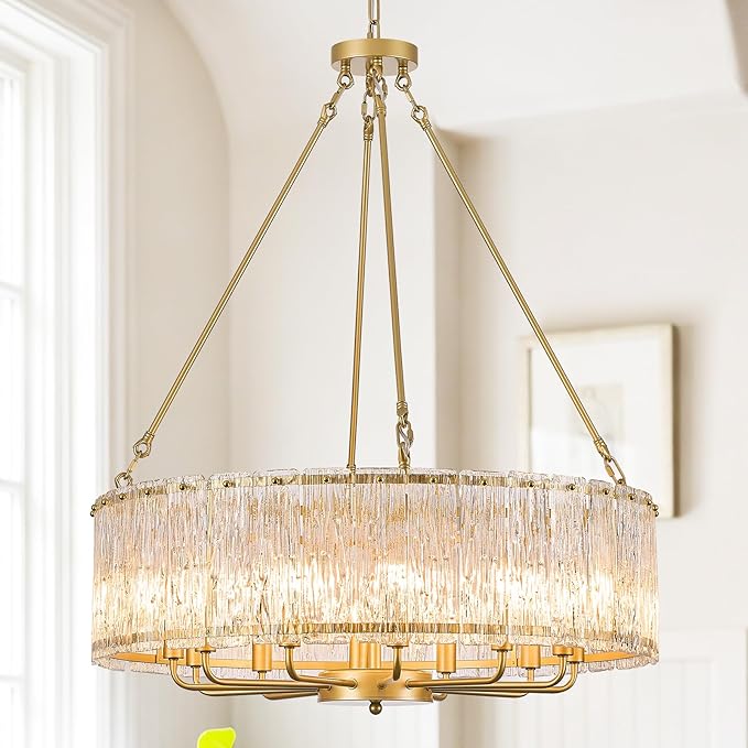 CATINER 30" Modern Gold Drum Chandelier Luxury Crystal Glass Chandeliers 12 Lights Ceiling Pendant Lighting Fixture for Living Room Dining Room Foyer Bedroom