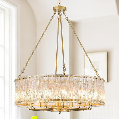 CATINER 30" Modern Gold Drum Chandelier Luxury Crystal Glass Chandeliers 12 Lights Ceiling Pendant Lighting Fixture for Living Room Dining Room Foyer Bedroom
