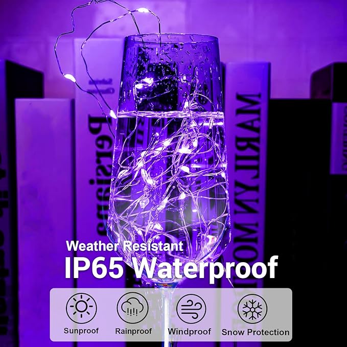 Aogist LED Fairy Lights, 16 ft Battery Operated String Lights with 50 LEDs Firefly Lights for Bedroom DIY Mason Jar Wedding Party Halloween Christmas Festival Decoration (2, Purple)