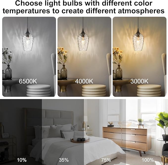 Glass Pendant Lights Kitchen Island, Black Pendant Light Fixtures with Hand-Blown Clear Glass Modem Farmhouse Hanging Light for Kitchen Sink Dining Room Bedroom