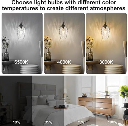 Glass Pendant Lights Kitchen Island, Black Pendant Light Fixtures with Hand-Blown Clear Glass Modem Farmhouse Hanging Light for Kitchen Sink Dining Room Bedroom