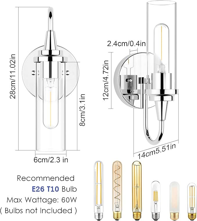 Aipsun Chrome Wall Sconces Set of Two, Sconces Wall Lighting Hardwired Wall Sconce Indoor Wall Light for Living Room Hallway (Exclude Bulb)