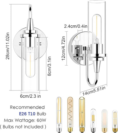 Aipsun Chrome Wall Sconces Set of Two, Sconces Wall Lighting Hardwired Wall Sconce Indoor Wall Light for Living Room Hallway (Exclude Bulb)