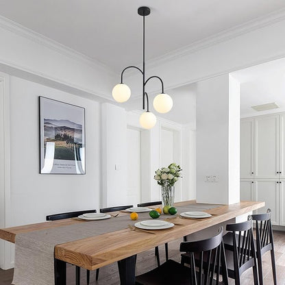3 Light Milk Glass Chandelier Black Pendant Lights Kitchen Island Mid Century Dining Room Light Fixture Modern Globe Chandeliers for Bedroom Living Room Kitchen