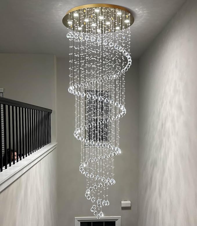 HAIXIANG 118 Inches Crystal Glam Chandelier Long Light Chandeliers with Dimmable Light Bulbs Gold High Ceiling Pendants Light Fixtures for Foyer Entryway Living Room Stair