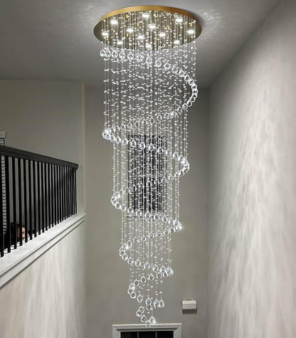 HAIXIANG 118 Inches Crystal Glam Chandelier Long Light Chandeliers with Dimmable Light Bulbs Gold High Ceiling Pendants Light Fixtures for Foyer Entryway Living Room Stair