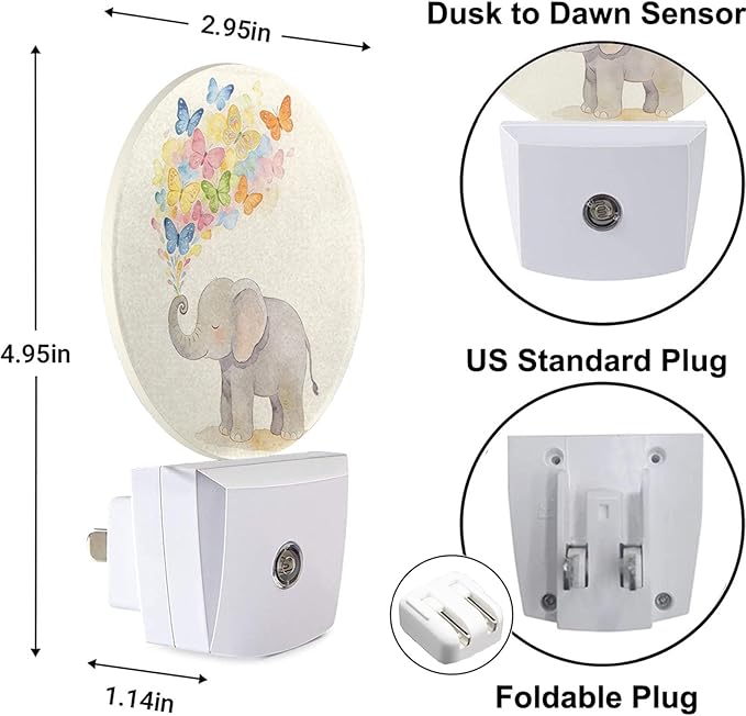 Cute Elephant Night Light Happy Birthday Elephant Nursery Animal Plug-in Nightlight Energy Saving 0.5W LED Lighting for Boys Girls Men Women