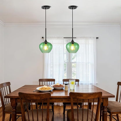 2Pack Green Glass Pendant Light, Vintage Glass Pendant Lighting Small Green Ceiling Hanging Lights for Kitchen Island Dining Room Restaurant Bar Bedroom