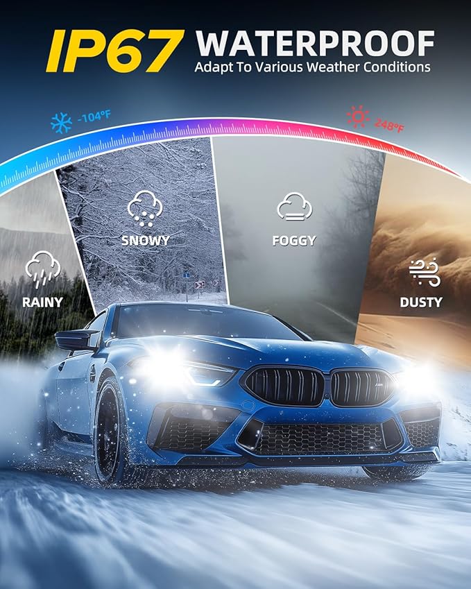 AUTOONE 9005 LED Light Bulbs, 40,000LM 6X Ultra Bright 6000K Cool White, 1:1 Halogen Mini Size HB3, 60,000Hrs Lifespan, Plug and Play, Fog Light or Daytime Running Light, Pack of 2