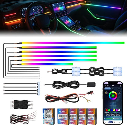 2026 Upgraded Dreamcolor Acrylic Interior Car LED Strip Light with Self-Developed App Dreamcolor RGB 14 in 1 | Dual Zone Control | Super Brighter Strips | Music Sync Ambient Lighting Car Interior