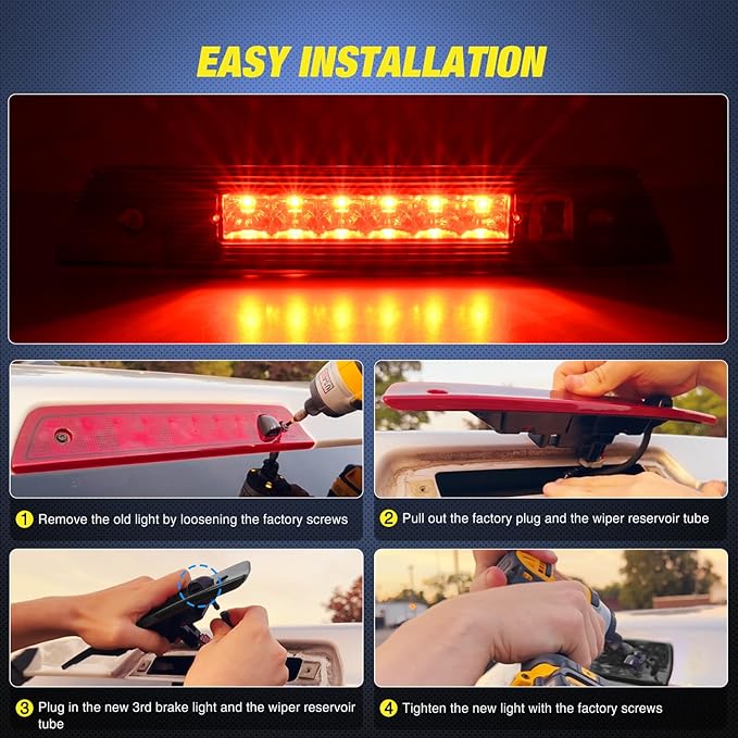 Nilight Third Brake Light Tail High Mount 3rd Stop Lights Smoked Lens Compatible with Jeep Grand Cherokee 2005 2006 2007 2008 2009 2010 Van SUV Rear Center Cab Lamp