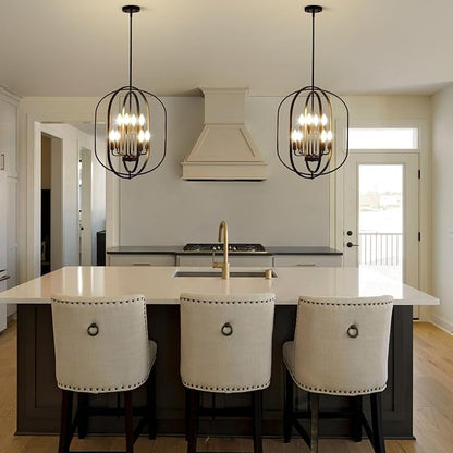 Black Chandelier for Dining Room Light Fixture, 8-Light Foyer Lighting Fixtures Adjustable Pendant Lights Kitchen Island Rustic Modern Farmhouse Chandelier for Entryway, Living Room, Foyer, Bedroom