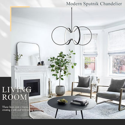 Modern LED Pendant Light Black Dimmable Circular Chandelier, Kitchen Island Pendant Light Fixture with Remote Control for Dining Room, Kitchen, Entry, Living Room(D31.5 Inch)