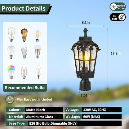 Motion Sensor Outdoor Post Lights Waterproof Dawn to Dusk Sensor Post Light Fixture Outdoor Anti-Rust Waterproof Exterior Lamp Post Lighting for Front Door Yard Pathway Driveway Fence