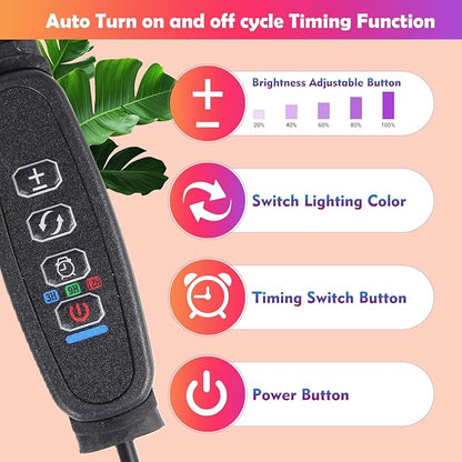 Grow Lights for Indoor Plants,80 LED Plant Lights with Full Spectrum & Red Blue Spectrum, 10 Dimmable Level, 3/9/12H Timer,3 Switch Modes, Adjustable Gooseneck,4 Heads Clip-On
