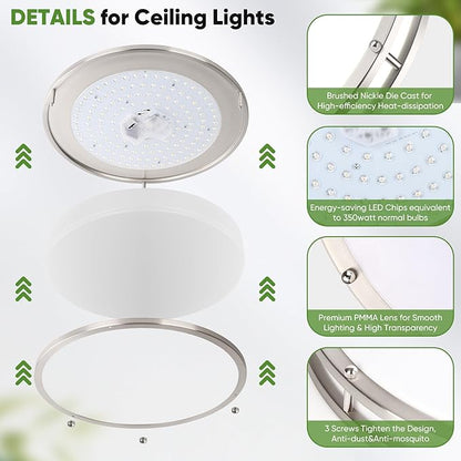 TOBUSA 18inch LED Flush Mount Ceiling Light, 50W 5600lm Bright Dimmable LED Ceiling Light Fixture, 2700K-6500K Adjusted, Modern Kitchen Light Fixture Ceiling for Living Room Bedroom, Brushed Nickle