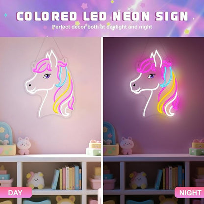 OkiyiD Dreamy Horse Neon Sign, Aesthetic Wall Decor for Girls Bedroom, Living Room, Vanity, USB Powered LED Light with Hanging Kit, Unique Magical Gift for Her
