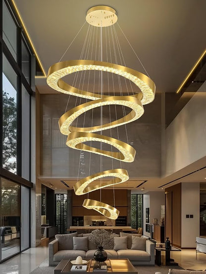 Flashing God Large Chandelier for High Ceiling,Modern 5 Ring Crystal Chandelier for Entryway,Hanging Lighting Fixtures for Living Room,Foyer,Staircase,Entryway