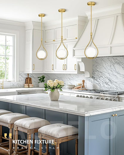 AUTELO Gold Pendant Lights, 1-Light Pendant Lights Kitchen Island in Brushed Gold Finish with Milky White Globe Glass, Mid Century Pendant Light Fixtures, Gold Hanging Lights for Kitchen H9377 MGBG